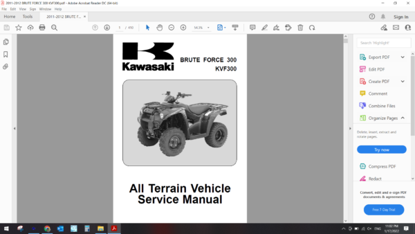 2011 2012 kawasaki BRUTE FORCE 300 KVF 300 DOWNLOAD SERVICE MANUAL PDF