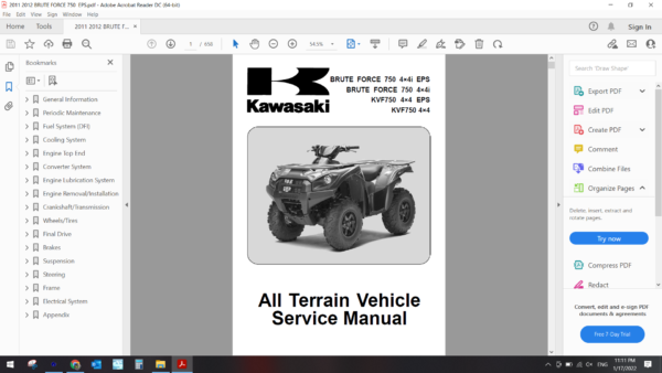 2011 2012 kawasaki BRUTE FORCE 750 EPS DOWNLOAD SERVICE MANUAL PDF