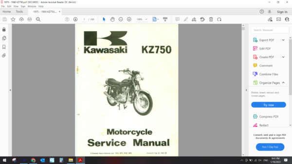 1975 1980 kawasaki KZ750 DOWNLOAD SERVICE MANUAL PDF