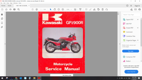 1984 1985 kawasaki GPz 900R Zx900 a1 a2 DOWNLOAD SERVICE MANUAL PDF