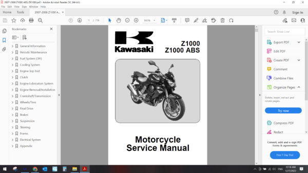 2007 2009 kawasaki Z1000 ABS ZR1000 download service manual