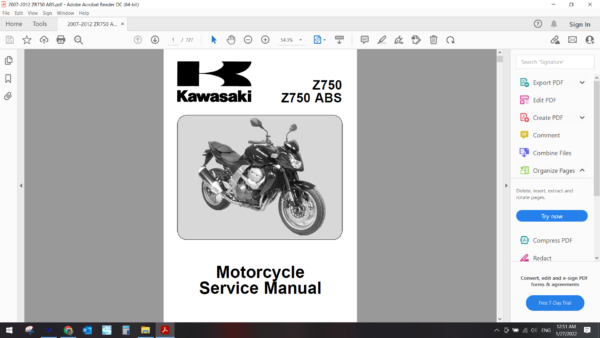 2007 2012 kawasaki ZR 750 ABS download service manual