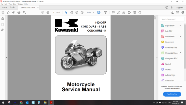 2008 2009 kawasaki ZG 1400 abs Custom download service manual