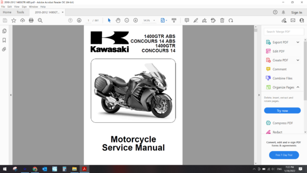 2010 2012 kawasaki 1400GTR ABS download service manual