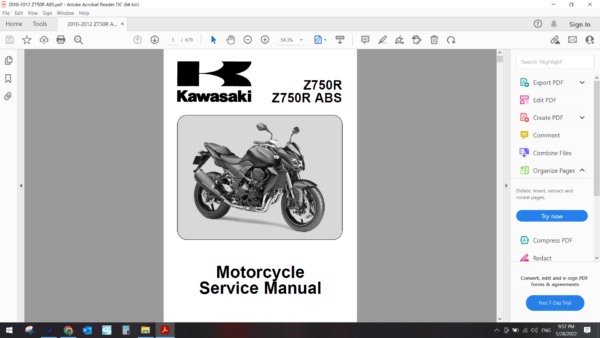 2010 2012 kawasaki Z 750R ABS download service manual