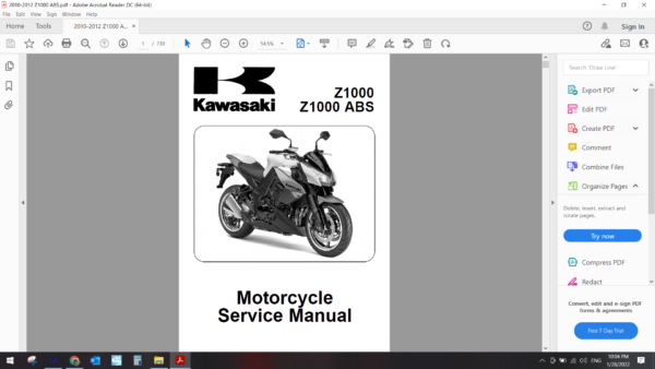 2010 2012 kawasaki Z1000 ABS download service manual