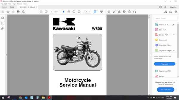 2011 2012 kawasaki W 800 download service manual