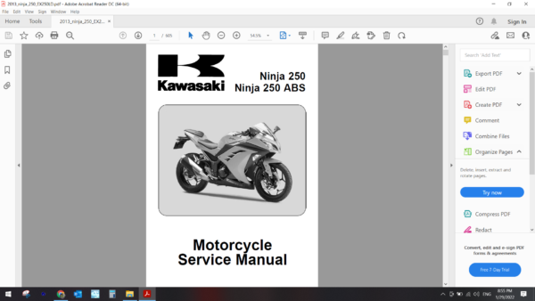 2013 kawasaki ninja 250 EX250 LD download service manual