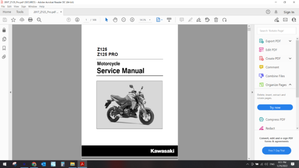 2016 2017 kawasaki Z125 Pro download service manual