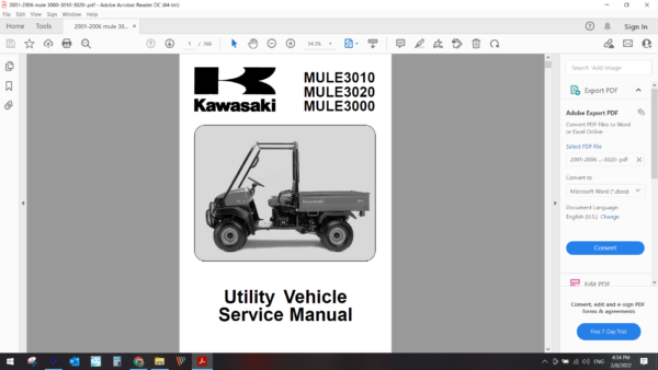 2001 2006 KAWASAKI mule 3000 3010 3020 download service manual