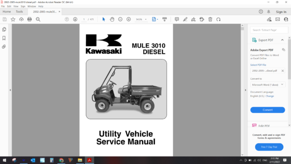 2003 2006 KAWASAKI mule 3010 diesel download service manual
