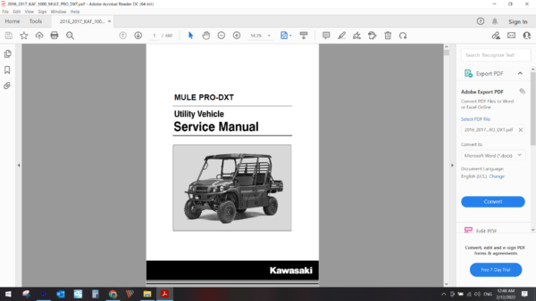 2016 2017 kawasaki KAF 1000 MULE PRO DXT download service manual