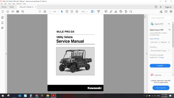 2016 2017 kawasaki MULE PRO KAF 1000 download service manual