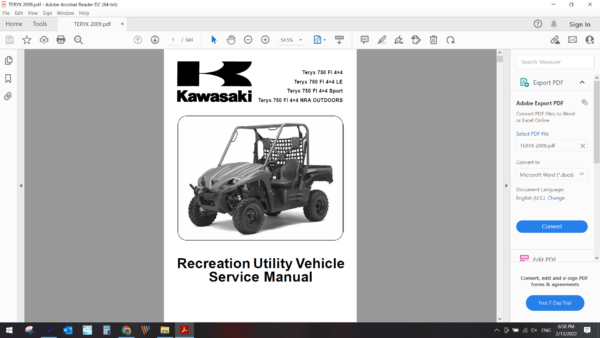 2009 kawasaki TERYX download service manual