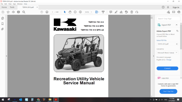 2012 kawasaki TERYX4 750 4×4 EPS LE download service manual