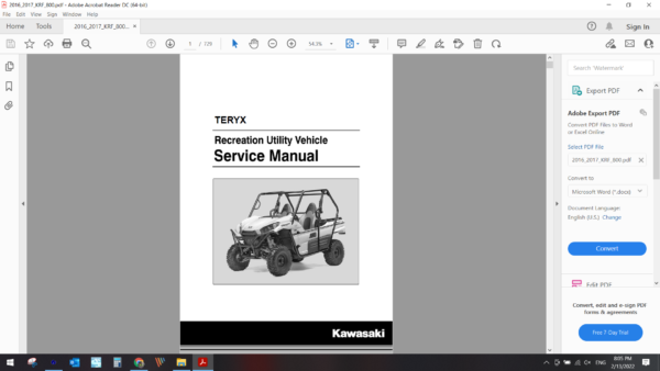 2016 2017 kawasaki teryx KRF 800 download service manual