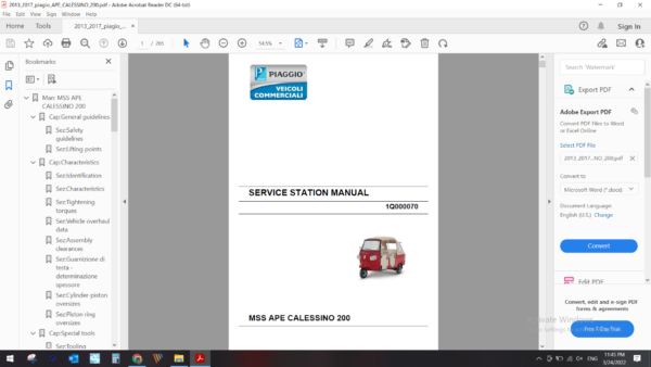 2013 2017 piaggio APE CALESSINO 200 download service manual