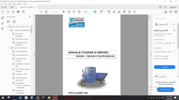 2014 2017 piaggio APE CLASSIC 400 download service manual pdf