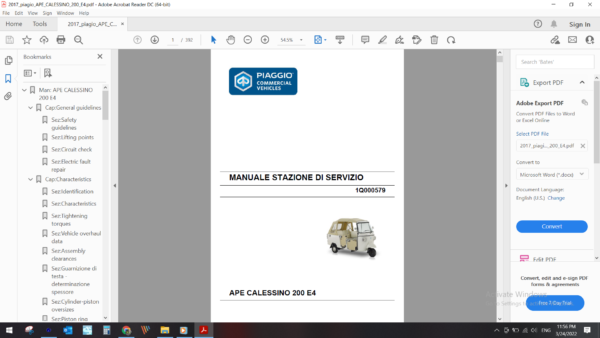 2017 piaggio APE CALESSINO 200 E4 download service manual pdf