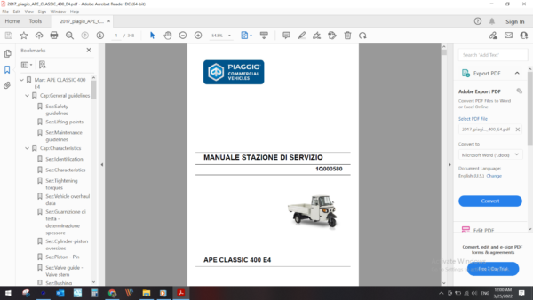 2017 piaggio APE CLASSIC 400 E4 download service manual pdf