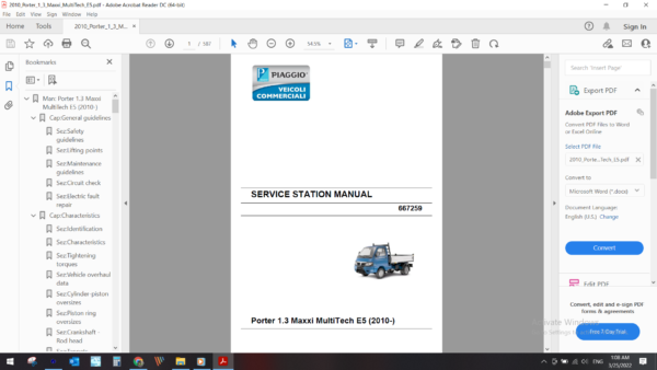 2010 piaggio Porter 1.3 Maxxi MultiTech E5 download service manual pdf