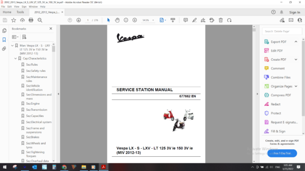 2012 2013 Vespa LX S LXV LT 125 3V ie 150 3V ie download service manual pdf