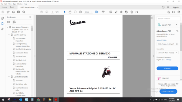 2020 Vespa Primavera S Sprint S 125 150 ie 3V download service manual pdf