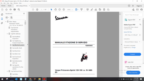 2021 Vespa Primavera Sprint 125 150 ie ABS download service manual