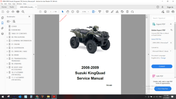 2008 2009 Suzuki Kingquad 750 download service manual pdf