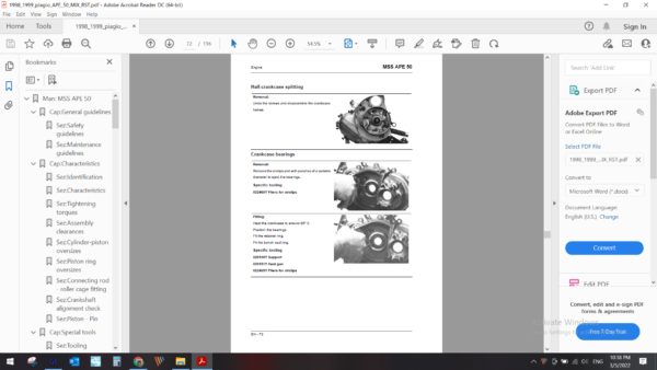 1998 1999 piagio APE 50 MIX RST download service manual