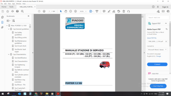 1998 2009 piaggio PORTER 1.3 16V download service manual pdf