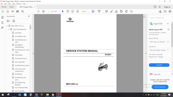 2007 Piaggio Mp3 250 download service manual pdf