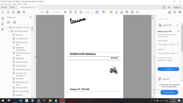 2007 Vespa GT 125 200 download service manual pdf