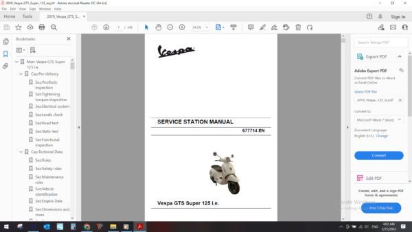 2019 Vespa GTS Super 125 ie download service manual pdf