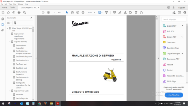 2021 Vespa GTS 300 hpe ABS download service manual pdf