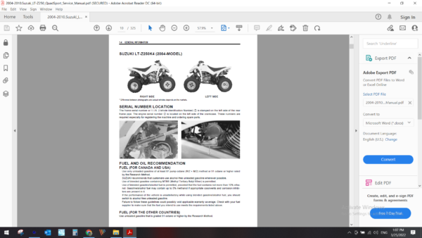 2004 2010 Suzuki LT Z250 QuadSport download service manual pdf