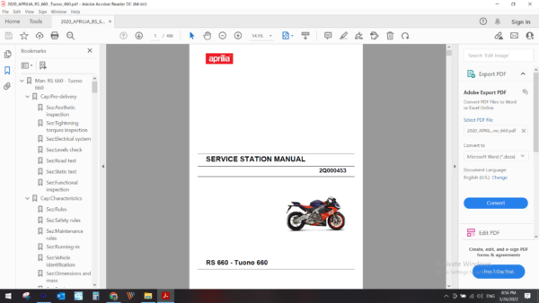 2020 APRILIA RS 660 Tuono 660 DOWNLOAD SERVICE MANUAL PDF