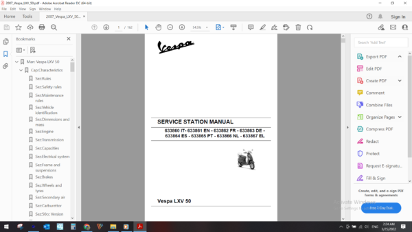 2007 Vespa LXV 50 download service manual pdf