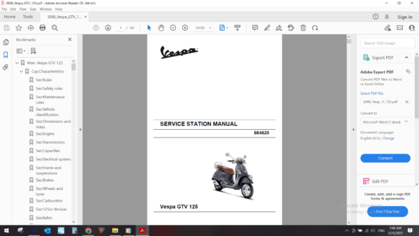 2008 Vespa GTV 125 download service manual pdf
