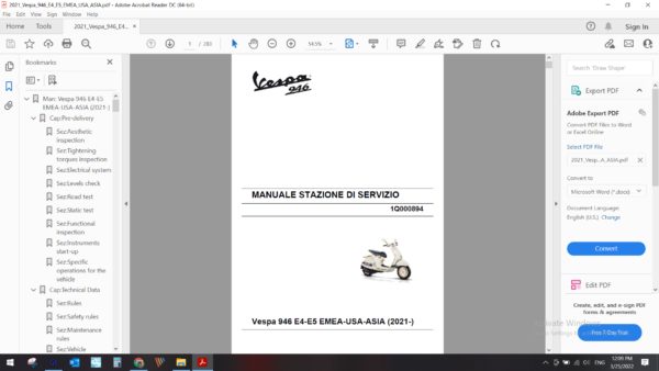 2021 Vespa 946 E4 E5 EMEA USA ASIA download service manual pdf