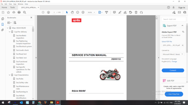 2015 2016 APRILIA RSV4 RR RF DOWNLOAD SERVICE MANUAL PDF