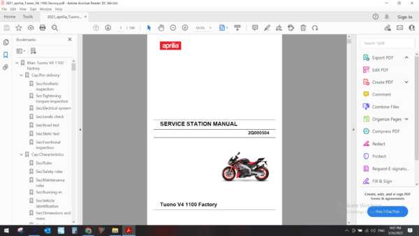 2021 aprilia Tuono V4 1100 Factory DOWNLOAD SERVICE MANUAL PDF