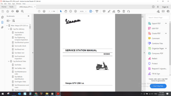 2008 Vespa GTV 250 ie download service manual pdf