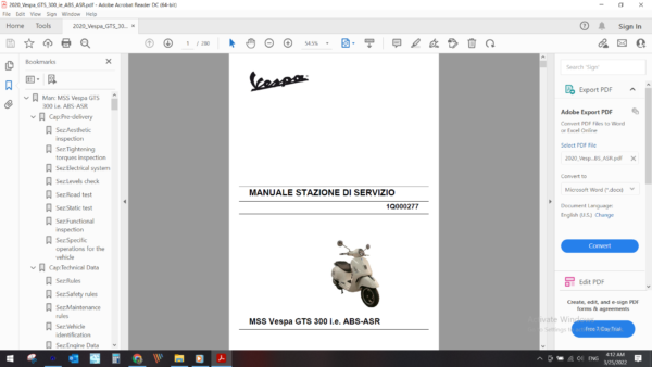 2020 Vespa GTS 300 ie ABS ASR download service manual pdf