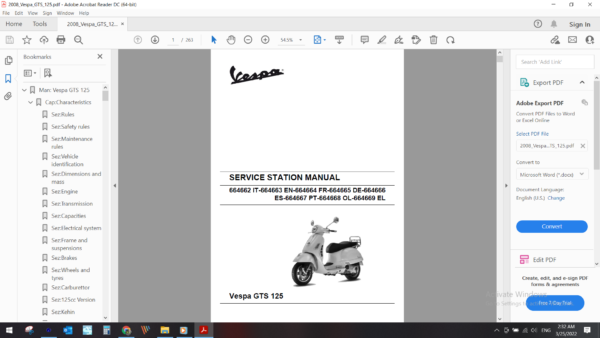 2008 Vespa GTS 125 download service manual pdf