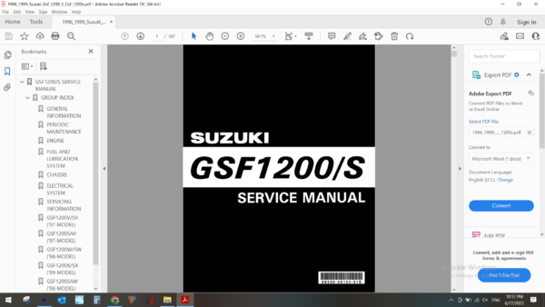 1996 1999 Suzuki 1200 S Gsf 1200s service manual