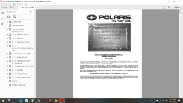 2007 polaris SPORTSMAN 700 X2 EFI download service manual PDF