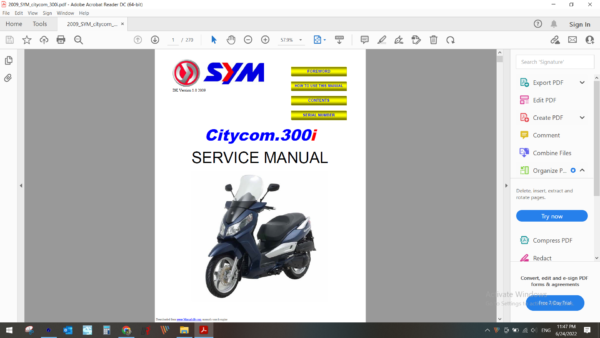 2009 SYM citycom 300i download service manual PDF