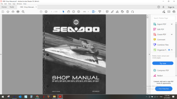 1995 seadoo jetski sp spi spx gts gtx xp download service manual PDF