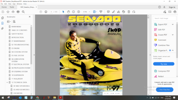 1997 seadoo jetski SP SPX GS GSI GSX GTS GTI GTX XP HX download service manual pdf 